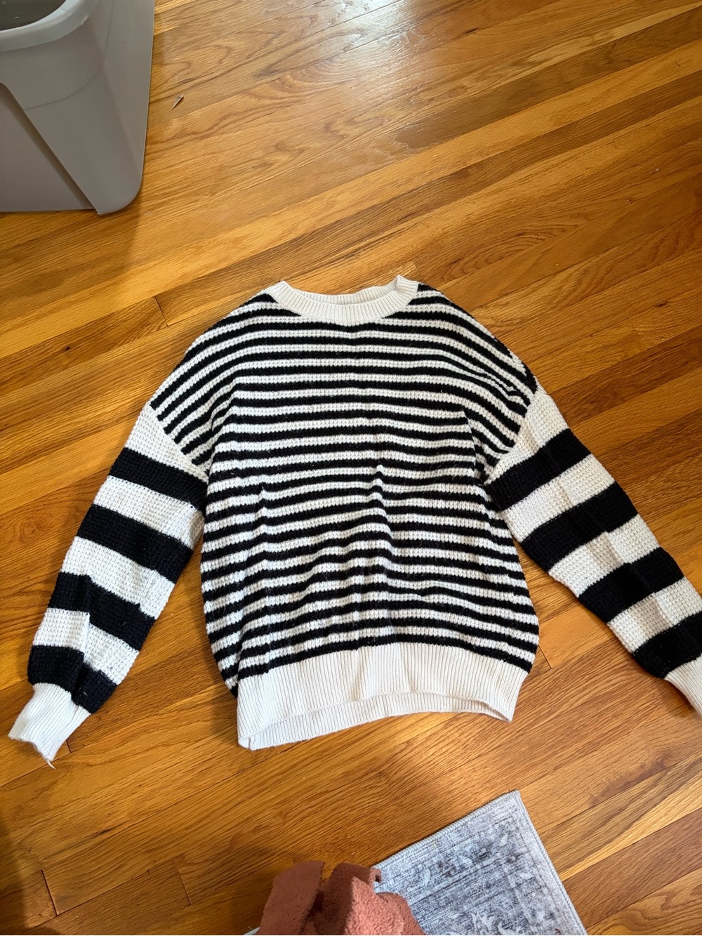SHEIN Black & White Striped Crewneck Sweater